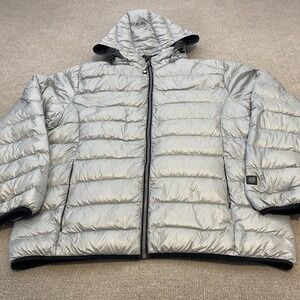 Volvo Jacket Mens XL Silver Down Puffer Hooded Full Zip Official Merch Logo